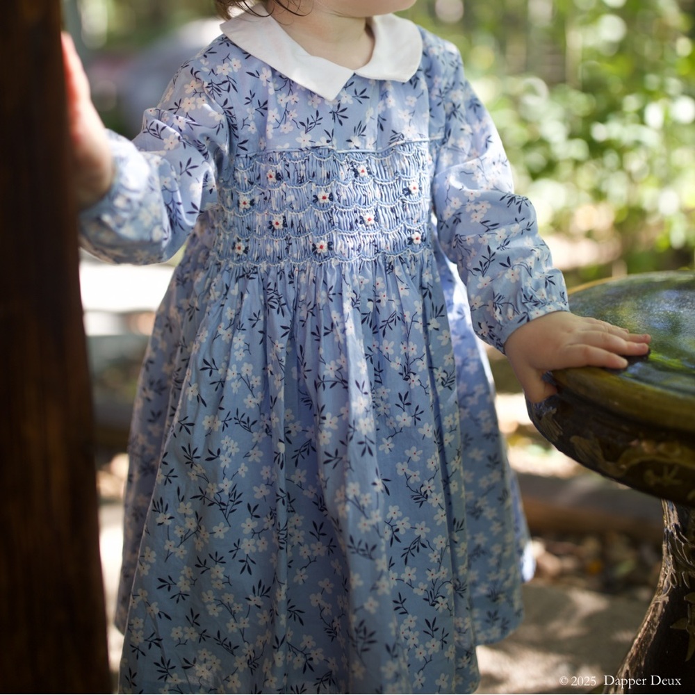 Rachel Riley | Blue Blossom Smocked Dress